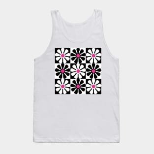 60's Retro Big Flowers in Black, White and Pink Tank Top